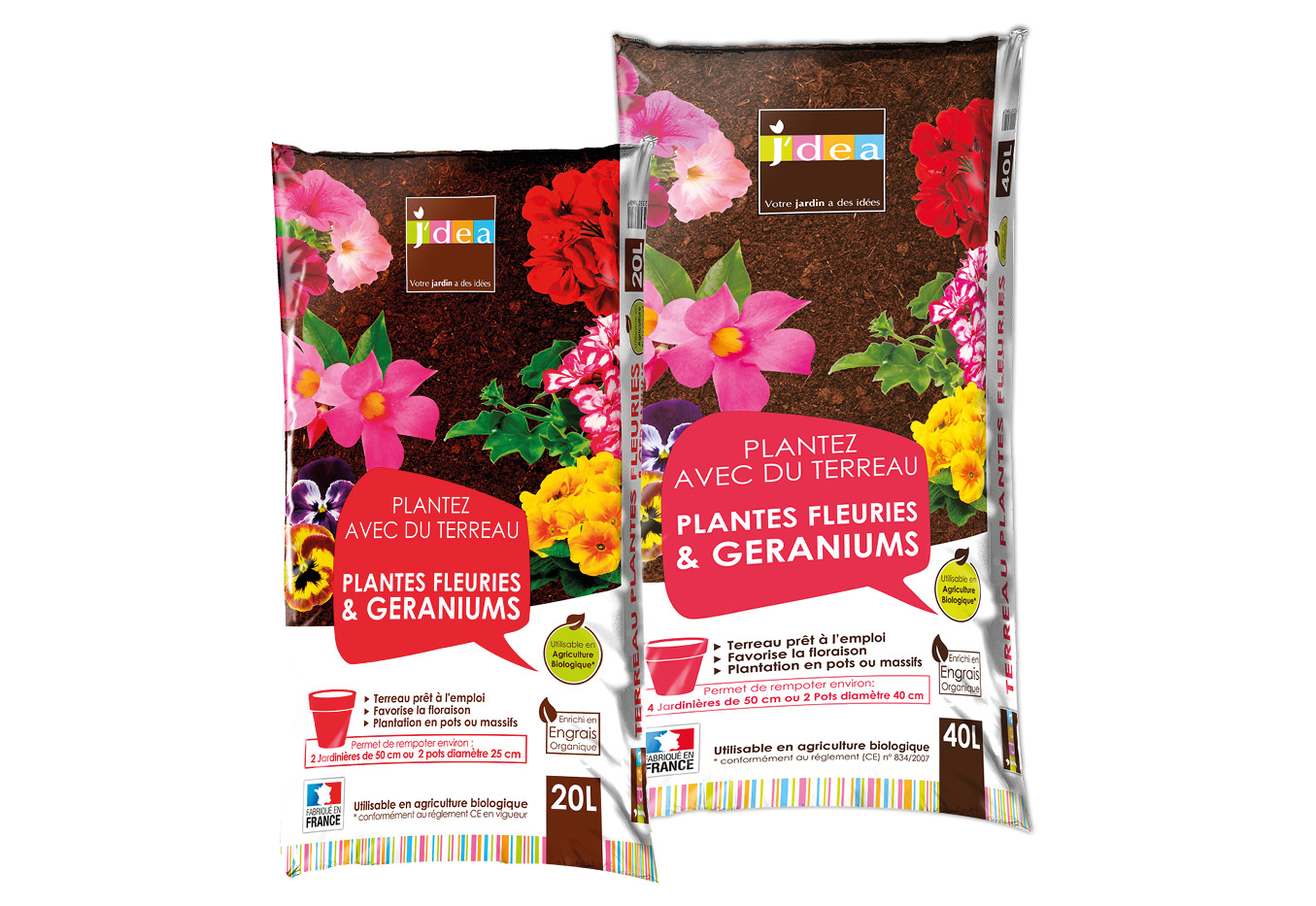 TERREAU PLTES FLEURIES & GERANIUMS 20 et 40 L - J'DEA